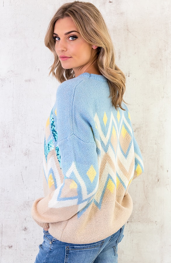 Pailletten Zigzag Trui Babyblauw – shoparchief, foto 2