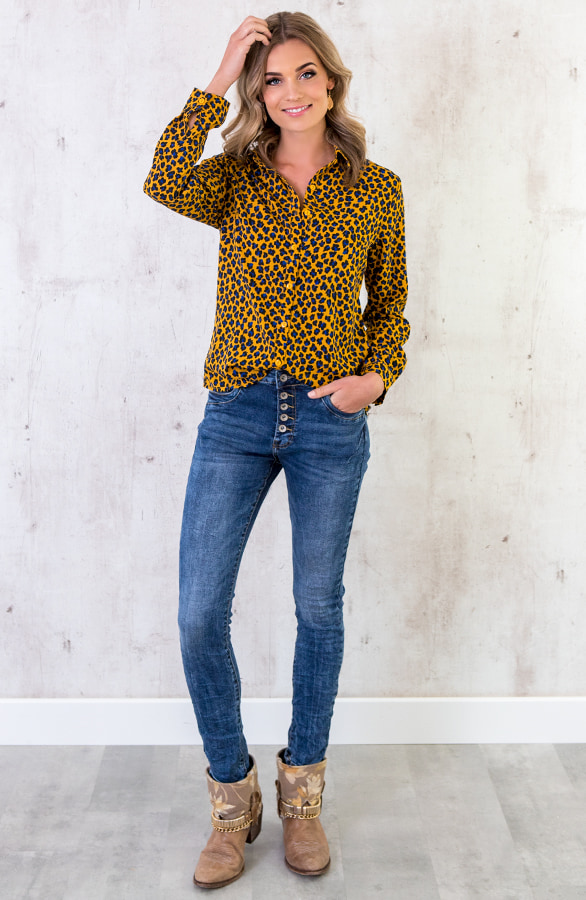 Panterprint Blouse Okergeel – shoparchief, foto 3