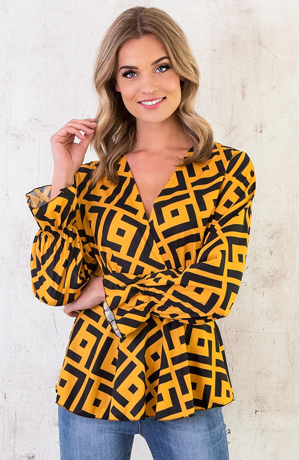 Print V Blouse Zwart Oker – shoparchief, foto 6