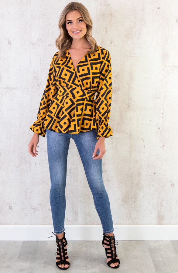 Print V Blouse Zwart Oker – shoparchief, foto 4