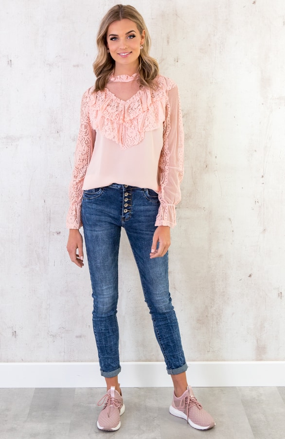 Kanten Ruches Blouse Roze – shoparchief, foto 4