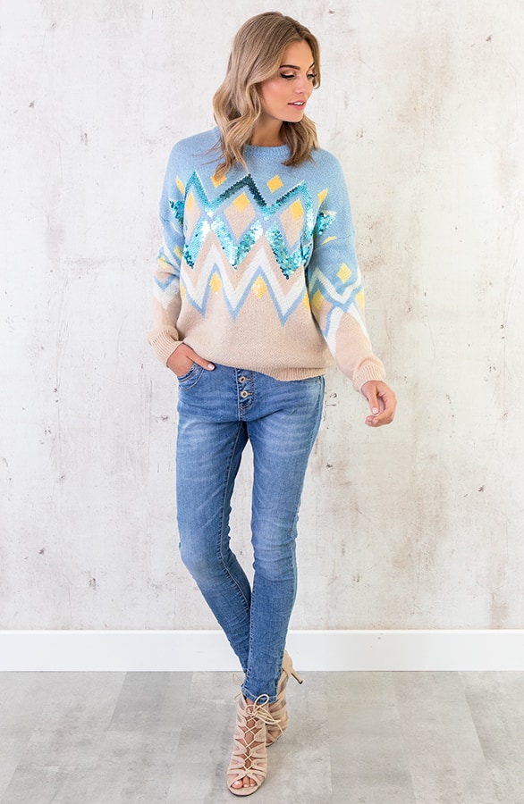 Pailletten Zigzag Trui Babyblauw – shoparchief, foto 5