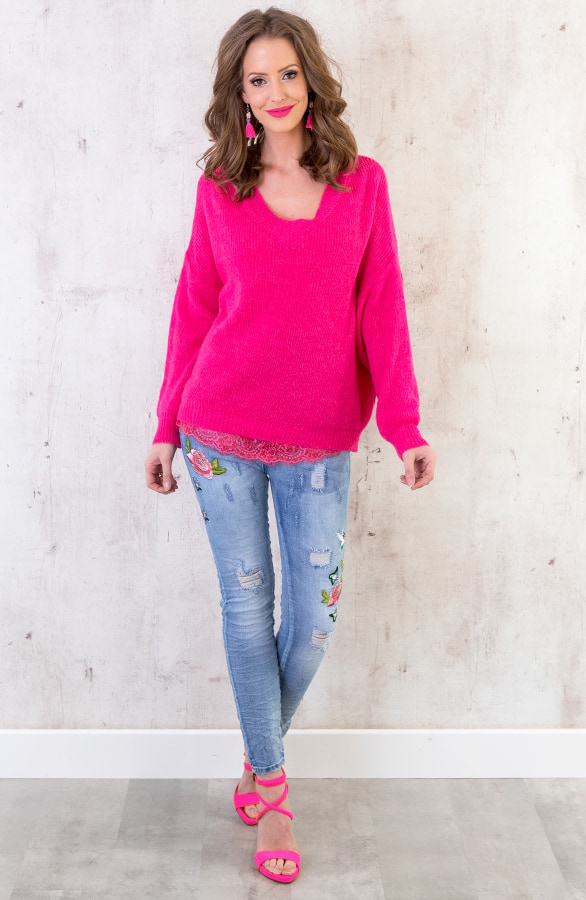 Gebreide V Trui Fuchsia – shoparchief, foto 4