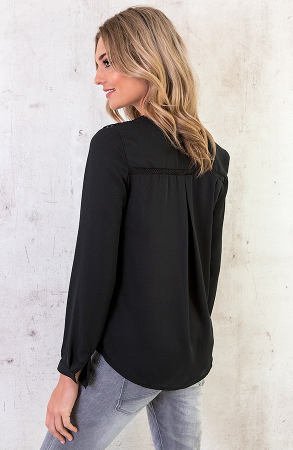 Kanten V Blouse Cross Zwart – shoparchief, foto 4