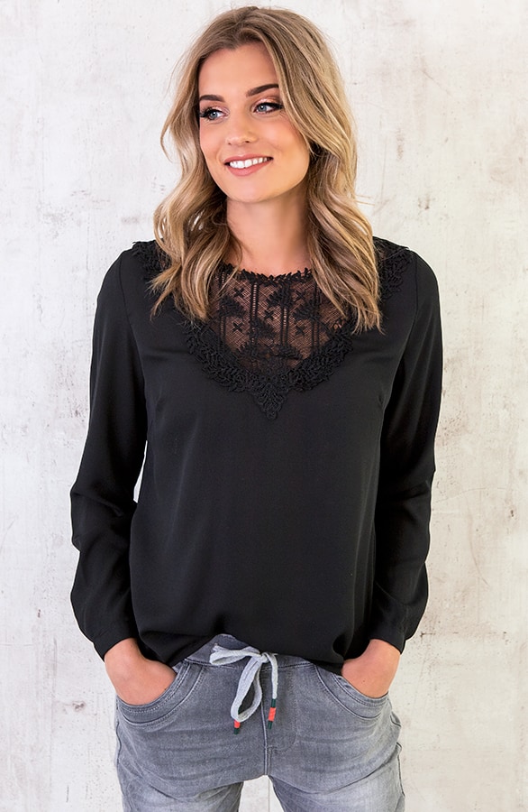 Kanten V Blouse Cross Zwart – shoparchief, foto 7