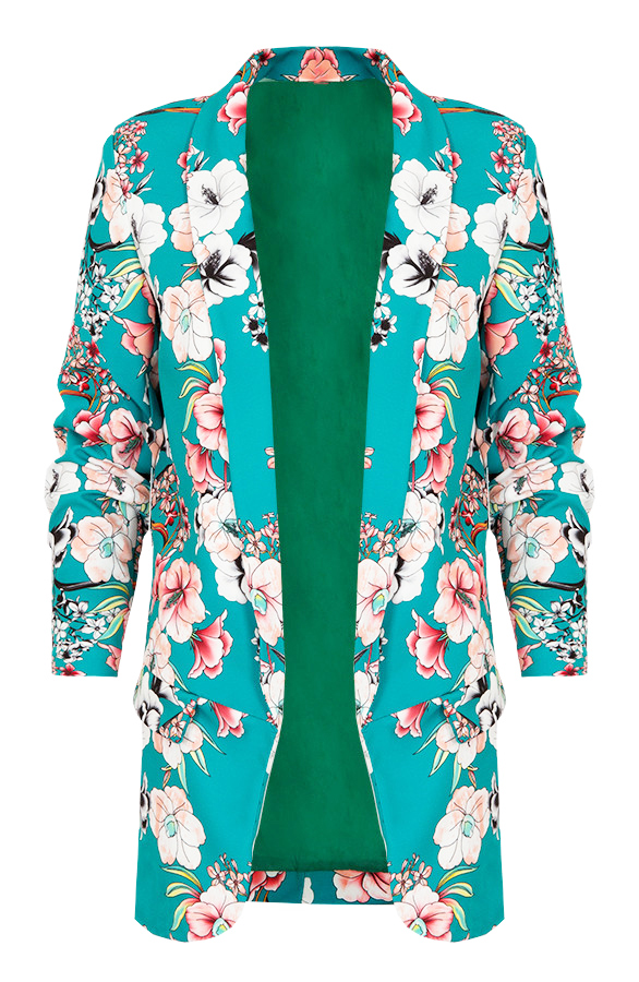 Bloemen Blazer Boyfriend Turquoise – shoparchief