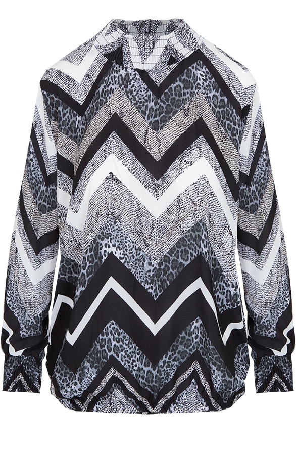 Col Zigzag Blouse Zwart – shoparchief