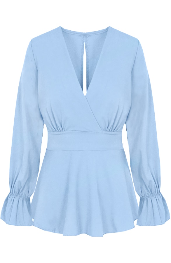 Strik V Blouse Babyblauw – shoparchief