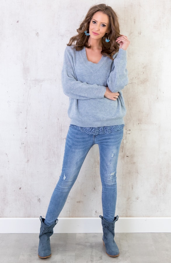 Gebreide V Trui Babyblauw – shoparchief, foto 3
