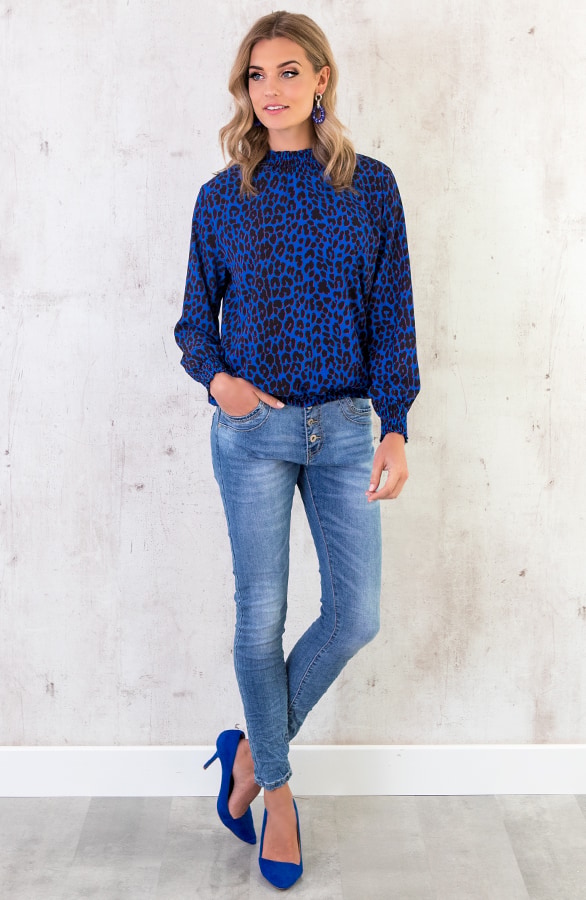Panter Col Blouse Kobalt Zwart – shoparchief, foto 3