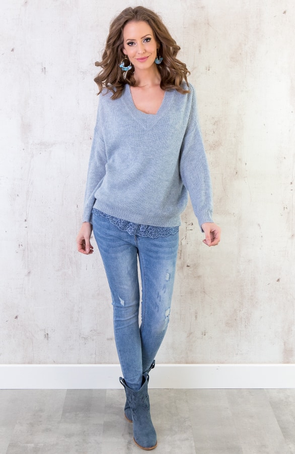 Gebreide V Trui Babyblauw – shoparchief, foto 4