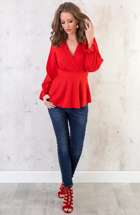 Strik V Blouse Rood – shoparchief, foto 6