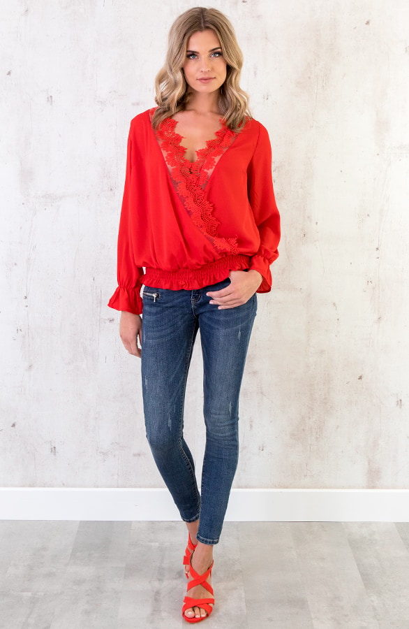 Kanten Blouse V Rood – shoparchief, foto 3