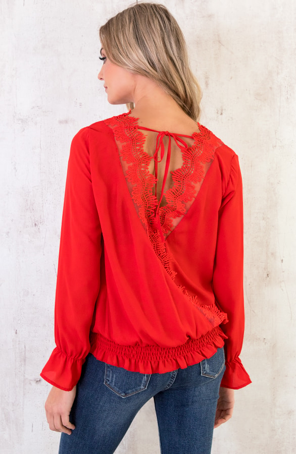 Kanten Blouse V Rood – shoparchief, foto 6