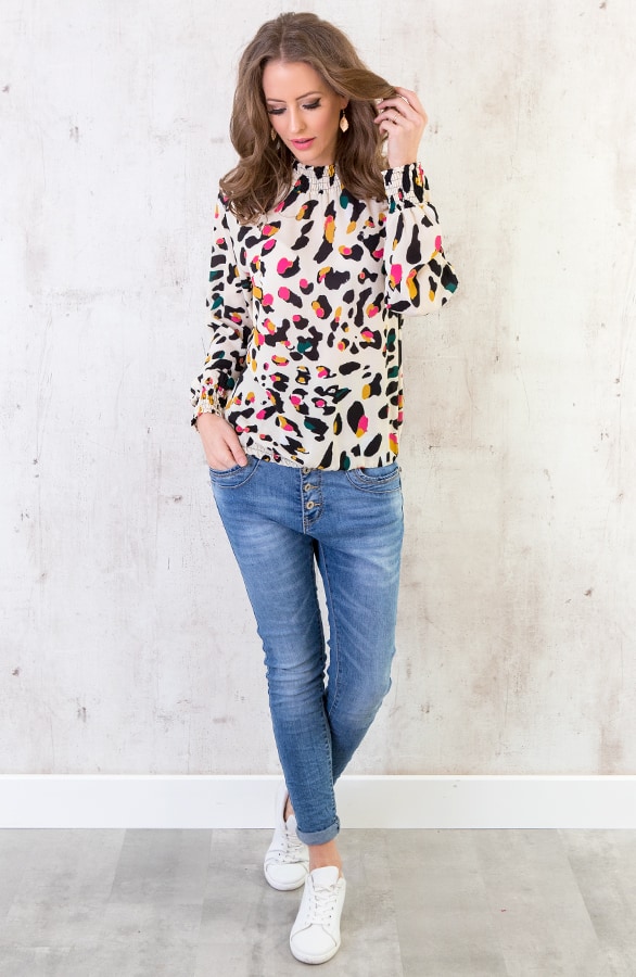 Print Col Blouse Beige – shoparchief, foto 7