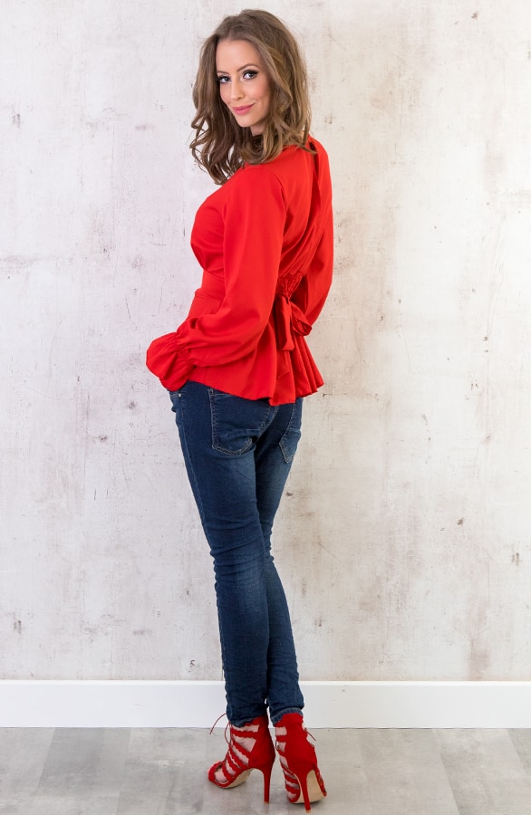 Strik V Blouse Rood – shoparchief, foto 4