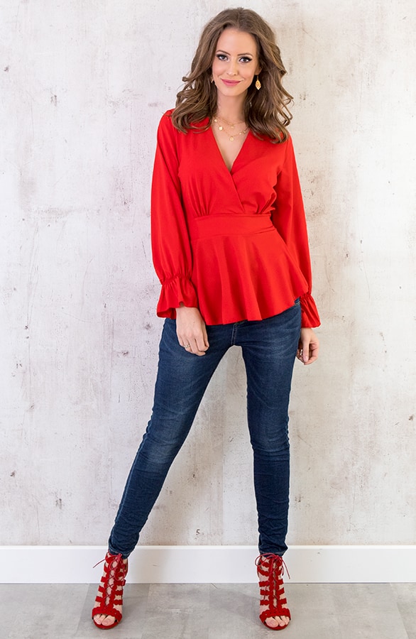 Strik V Blouse Rood – shoparchief, foto 3
