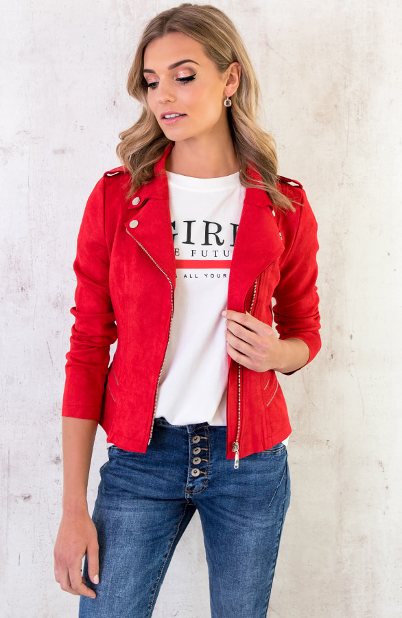 Biker Jacket Suede Rood – shoparchief, foto 2