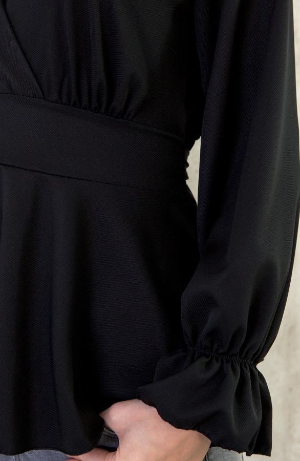 Strik V Blouse Zwart – shoparchief, foto 6