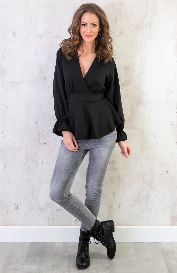 Strik V Blouse Zwart – shoparchief, foto 3