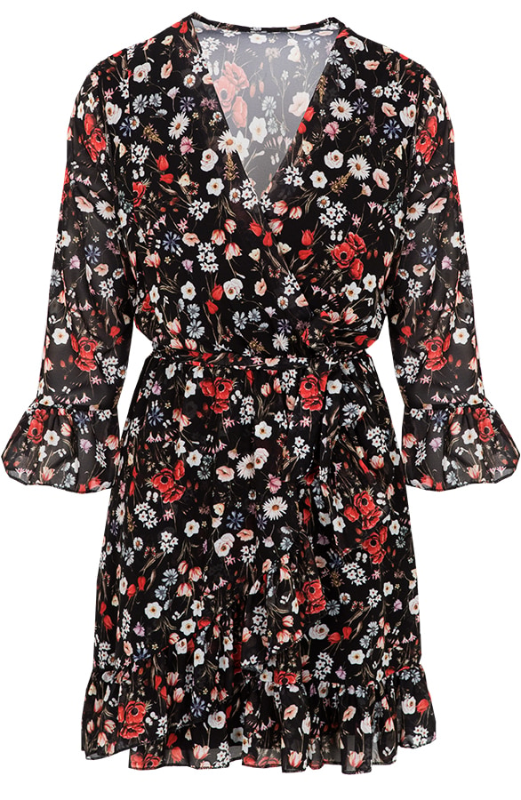 Bloemen Jurk Overslag Zwart – shoparchief