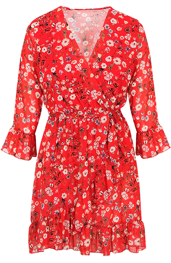 Bloemen Jurk Overslag Rood – shoparchief