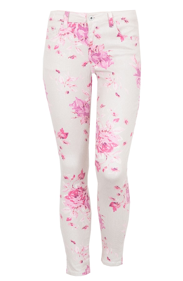 Skinny Jeans Bloemen Creme – shoparchief