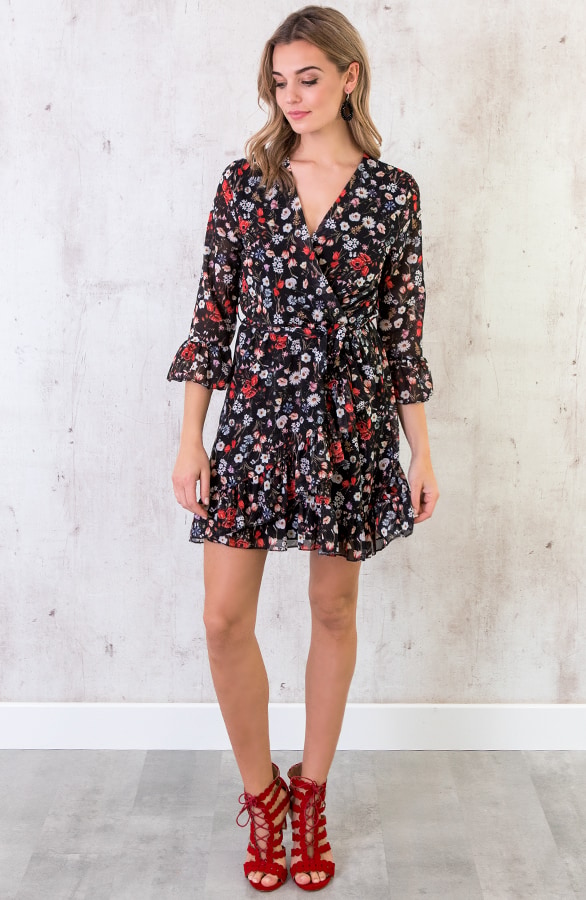 Bloemen Jurk Overslag Zwart – shoparchief, foto 3