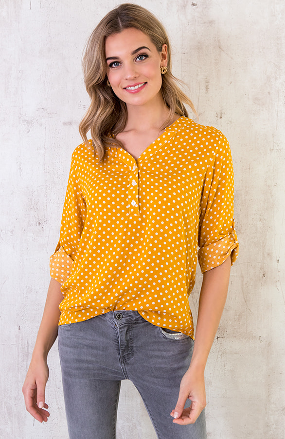 Blouse Met Stippen Okergeel – shoparchief, foto 2