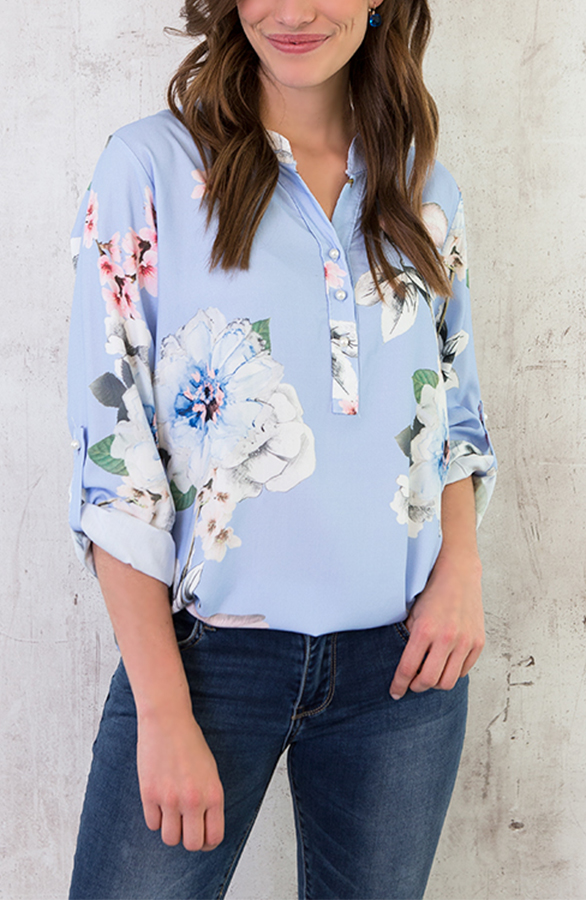 Bloemen Parel Blouse Babyblauw – shoparchief, foto 2