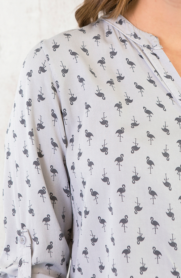 Flamingo Print Blouse Grijs – shoparchief, foto 6