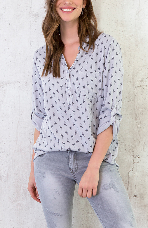Flamingo Print Blouse Grijs – shoparchief, foto 2