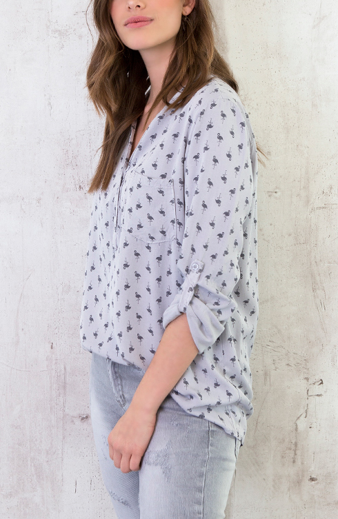 Flamingo Print Blouse Grijs – shoparchief, foto 4