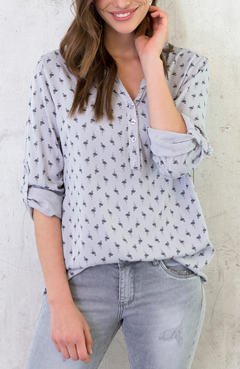 Flamingo Print Blouse Grijs – shoparchief, foto 5