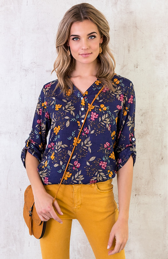 Blouse Bloemen Marine Oker – shoparchief, foto 7