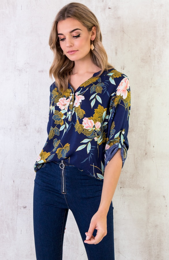 Blouse Bloemen Marineblauw – shoparchief, foto 6