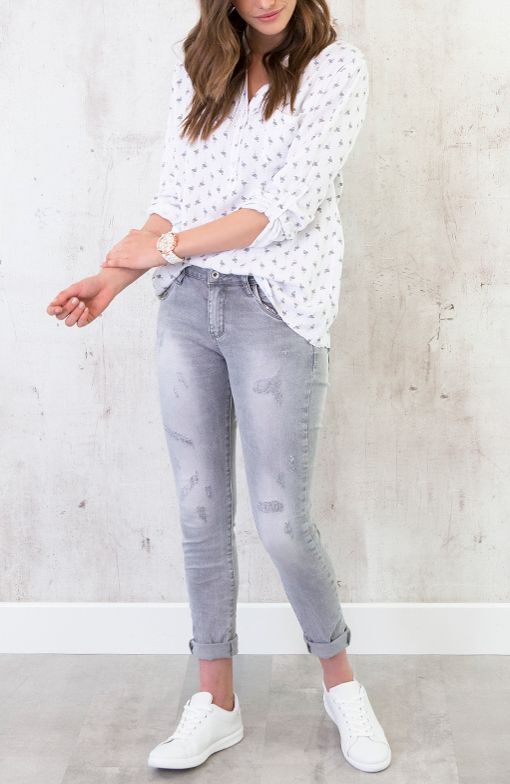Flamingo Print Blouse Creme – shoparchief, foto 7