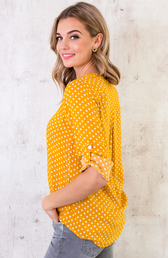 Blouse Met Stippen Okergeel – shoparchief, foto 5