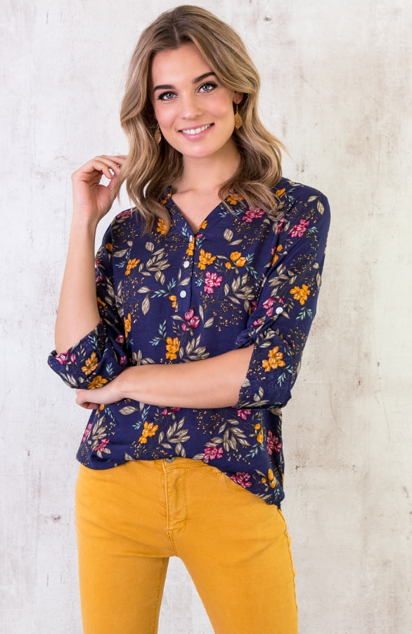 Blouse Bloemen Marine Oker – shoparchief, foto 2