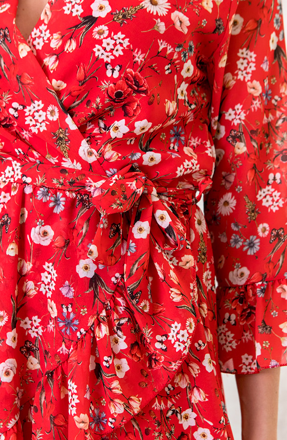Bloemen Jurk Overslag Rood – shoparchief, foto 6