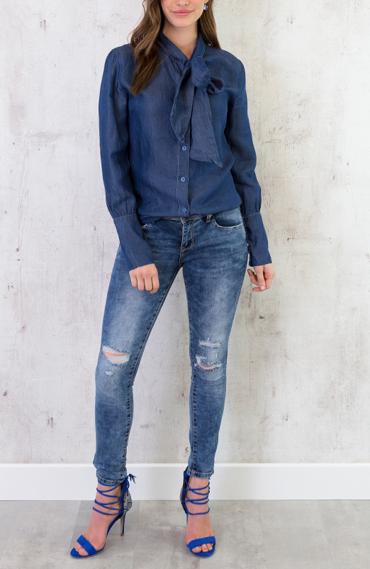 Denim Strik Blouse Donker – shoparchief, foto 3