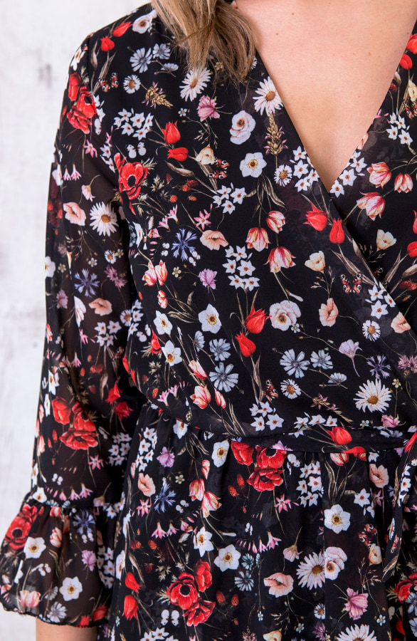 Bloemen Jurk Overslag Zwart – shoparchief, foto 5