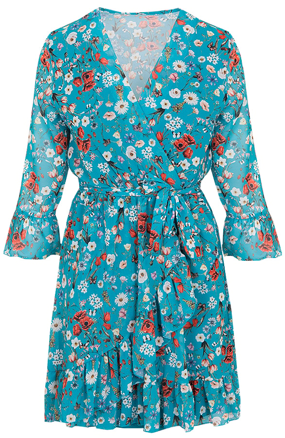 Bloemen Jurk Overslag Turquoise – shoparchief