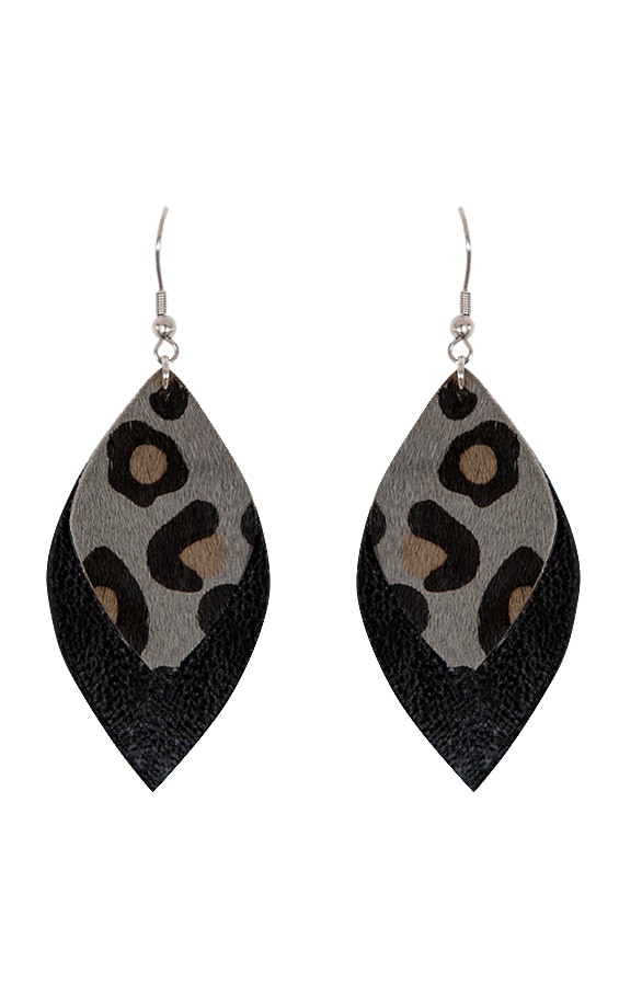 Leopard Oorbellen Blad Zwart – shoparchief