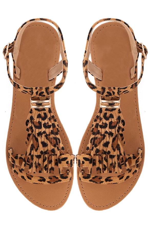Suede Fringe Sandalen Panter – shoparchief