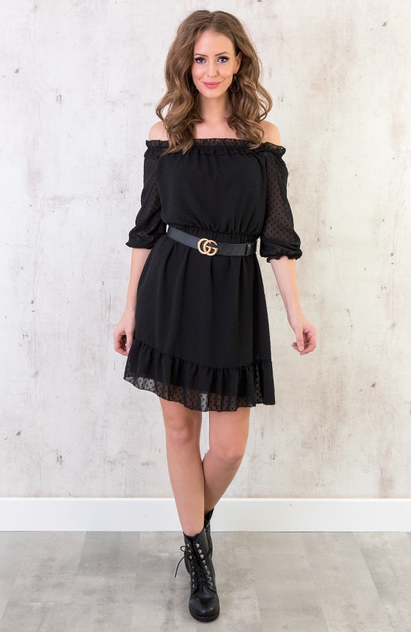 Off Shoulder Stippen Jurk – shoparchief, foto 3