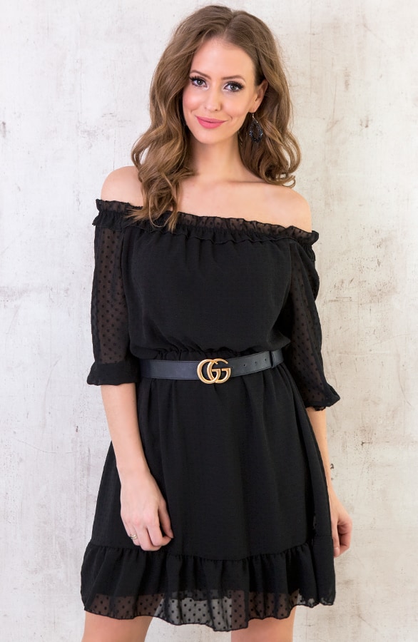 Off Shoulder Stippen Jurk – shoparchief, foto 2