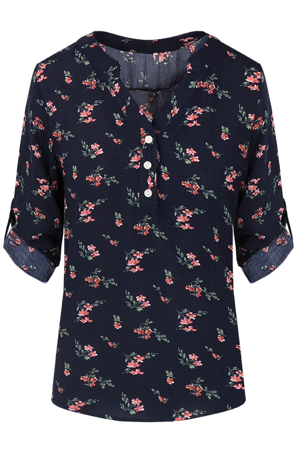 Blouse Bloemen Donkerblauw – shoparchief