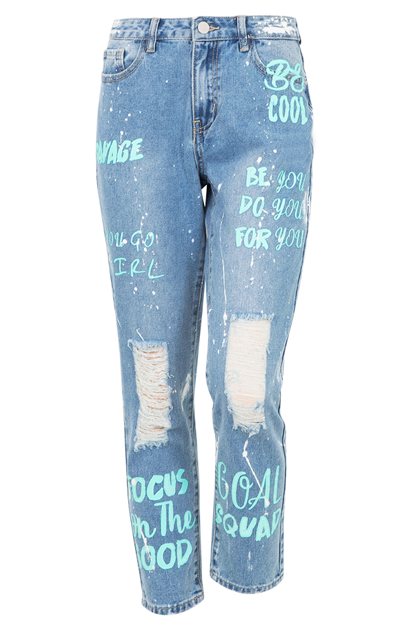 Boyfriend Jeans Graffiti Turquoise – shoparchief