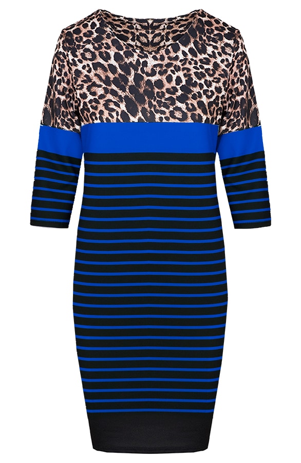 Gestreifte Tunika Mit Leopardenprint Kobalt, Shoparchiv